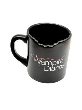 The Vampire Diaries Black Ceramic Coffee Mug Fang Bite Rim Love Sucks Rare